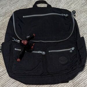 Kipling Black Backpack with Monkey Keychain